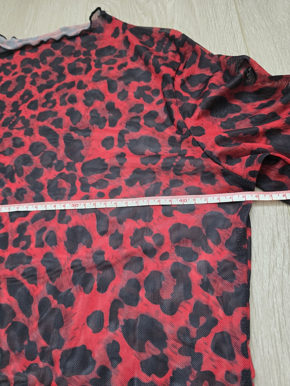 Red Leopard Sheer Long-Sleeve Tee Size L Y2K - Picture 2 of 4